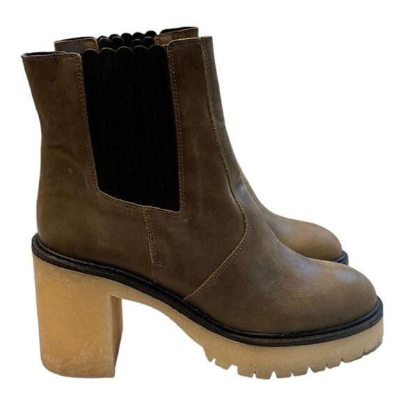 Free People James Chelsea Boot Booties Size 40 10 Deep Khaki Leather New - Picture 4 of 8
